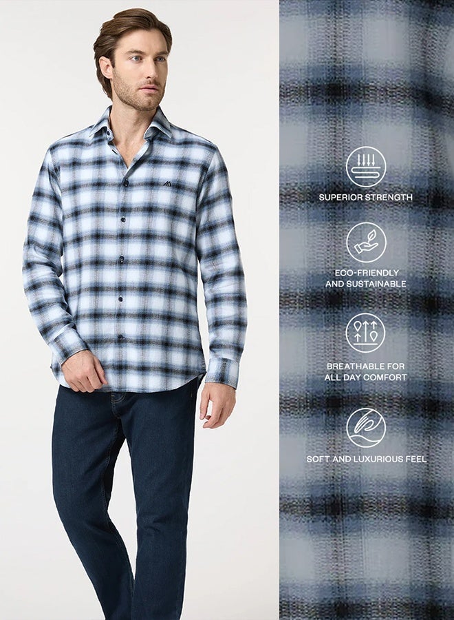 Mannerism The Beacon Blue and White Cotton Checks Shirt Comfort Fit - Image 3