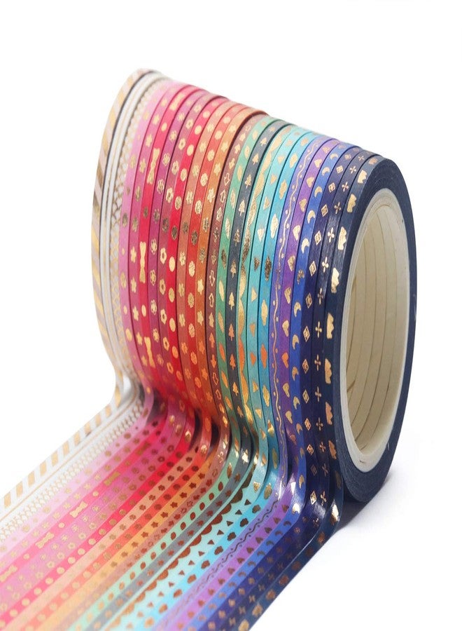 YUBX 24 Rolls Washi Tape Set,Foil Gold Skinny Decorative Masking Tape,3MM Wide Scrapbook Tape for DIY Craft Art Projects Bullet Journal Gift Wrapping ((Skinny 24) - Image 5
