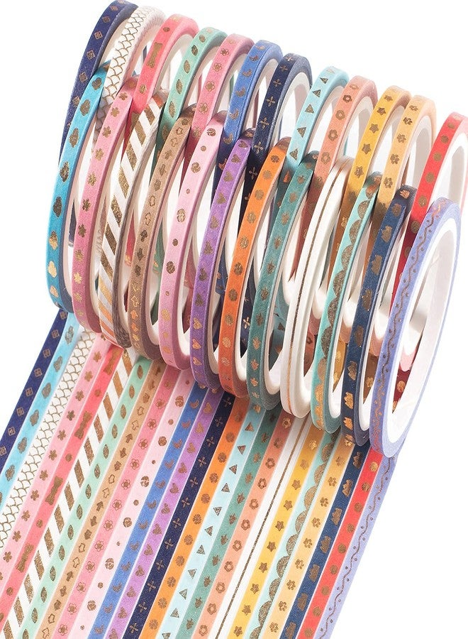 YUBX 24 Rolls Washi Tape Set,Foil Gold Skinny Decorative Masking Tape,3MM Wide Scrapbook Tape for DIY Craft Art Projects Bullet Journal Gift Wrapping ((Skinny 24) - Image 1
