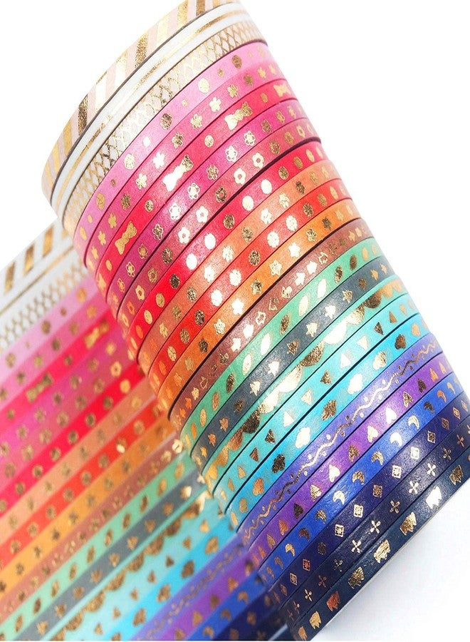 YUBX 24 Rolls Washi Tape Set,Foil Gold Skinny Decorative Masking Tape,3MM Wide Scrapbook Tape for DIY Craft Art Projects Bullet Journal Gift Wrapping ((Skinny 24) - Image 2