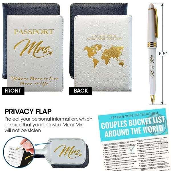 DELUXY DELUXY Mr & Mrs Luggage Tags & Passport Holder Set - Wedding Gifts 2025, Bridal Shower Gifts, Engagement Gift for Couple, Couples Gifts  - Image 2