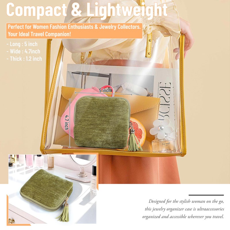LOTOFUN Jewelry Organizer Case for Travel: 5-Layer Velvet Zipper Pouch Bag for Bangles Link Bracelets Storage Protect from Tangle Scratch (Avocado Green) - Image 3