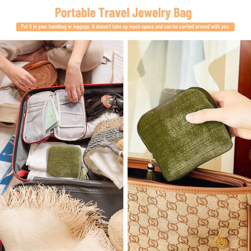 LOTOFUN Jewelry Organizer Case for Travel: 5-Layer Velvet Zipper Pouch Bag for Bangles Link Bracelets Storage Protect from Tangle Scratch (Avocado Green) - Image 4
