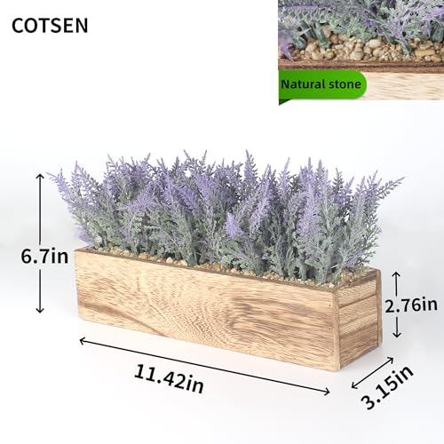 COTSEN Artificial Lavender Potted Plants Rectangular Wooden Planter Fake Potted Plants for Office Wedding Family Indoors Decor - Image 2