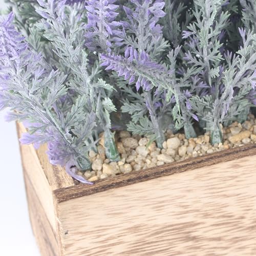 COTSEN Artificial Lavender Potted Plants Rectangular Wooden Planter Fake Potted Plants for Office Wedding Family Indoors Decor - Image 3