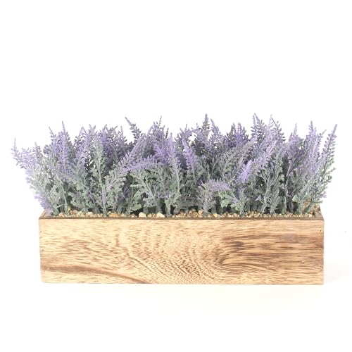 COTSEN Artificial Lavender Potted Plants Rectangular Wooden Planter Fake Potted Plants for Office Wedding Family Indoors Decor - Image 1