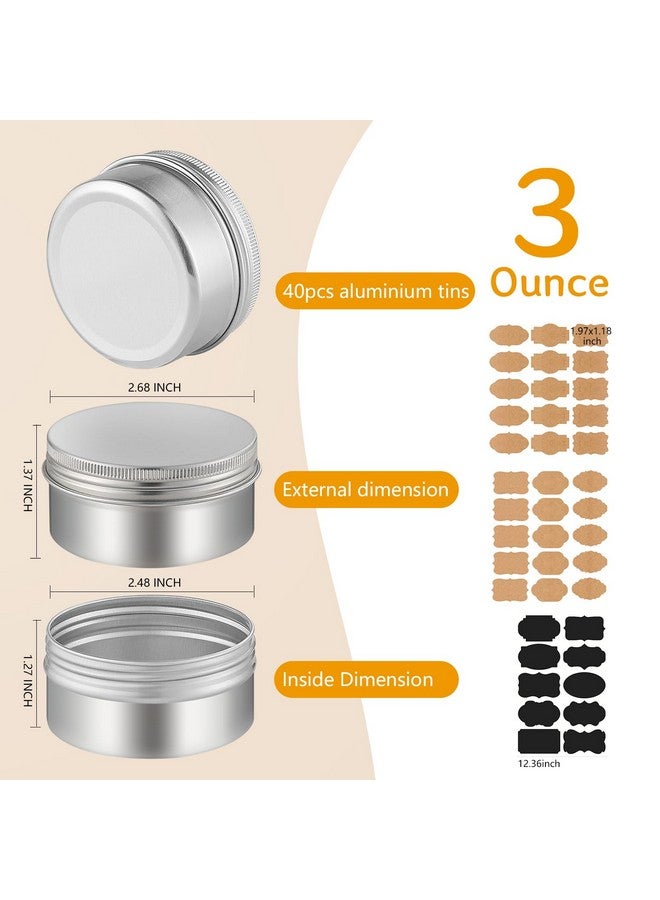 LIYAR 3 oz Tins with Lids, 40 Pack Aluminum Jars 3 oz Tin Salve Tins Refillable Containers With Screw Top and Labels for Salve,Candle,Spices or Balms(Silver) - Image 3