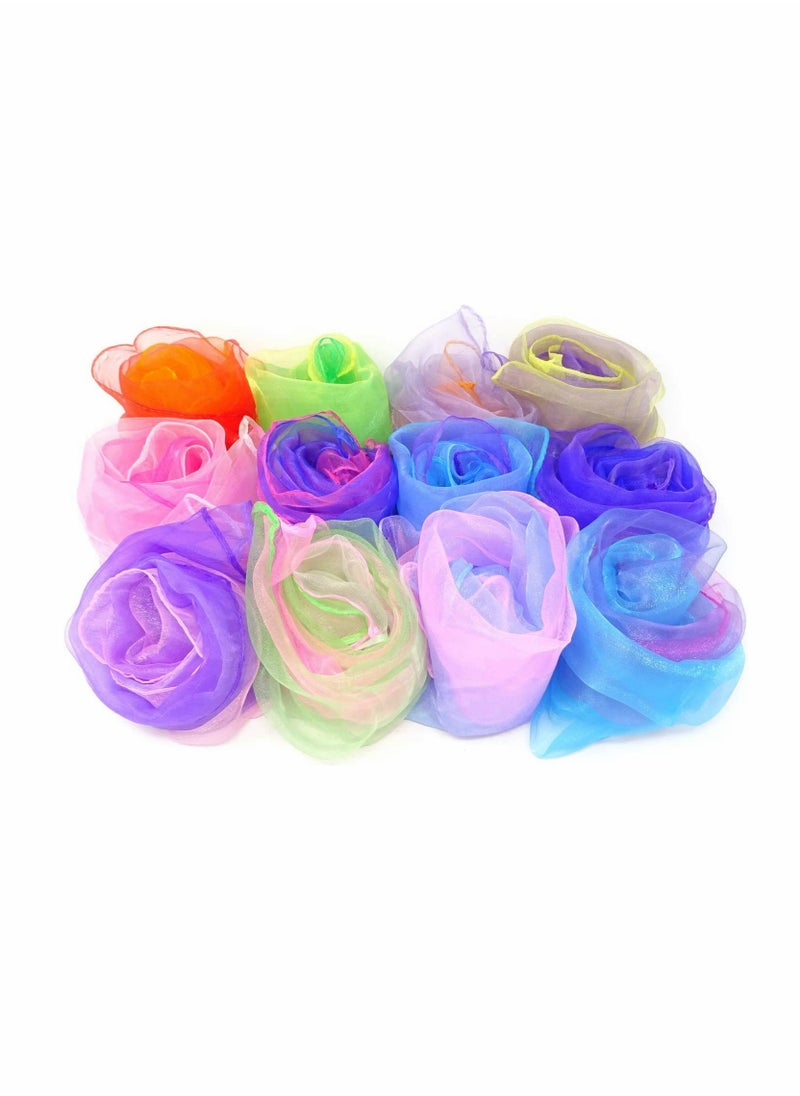KASTWAVE Gradient Color Square Scarves Juggling Scarves Silk Dance Scarves Performance Props Dancing Scarves for Music and Movement, Fun Juggling Scarves for Kids, Toddlers Scarves Dance Props, 12PCS  - Image 1
