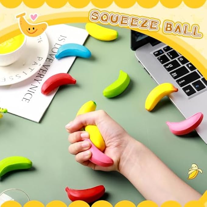 Civaner 30 Pcs Banana Stress Toys Stretchy Banana Relief Toys Fidget Anxiety Toys Banana Stress Balls Bulk Mini PU Banana Party Favors Tiny Party Supplies for Stress Relief(Multicolor) - Image 4