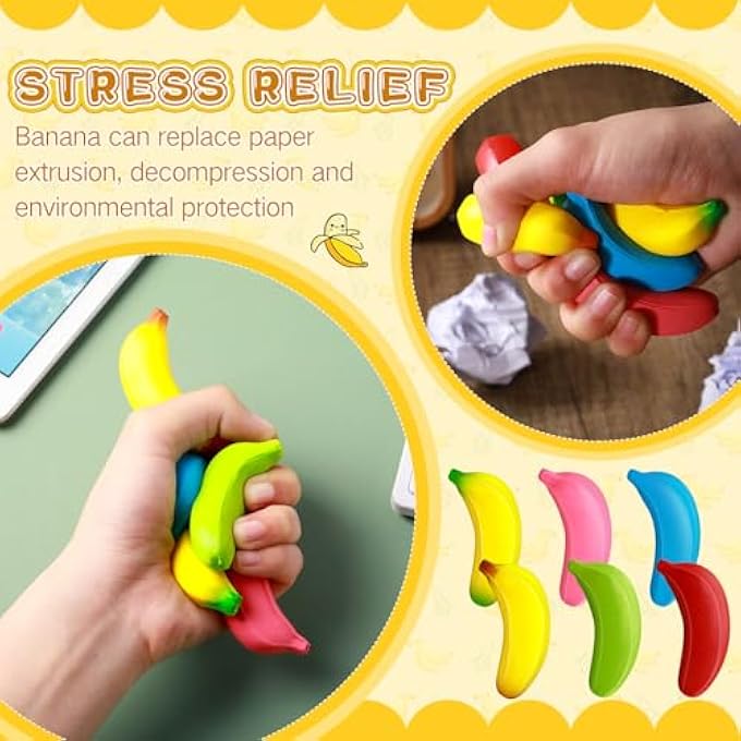 Civaner 30 Pcs Banana Stress Toys Stretchy Banana Relief Toys Fidget Anxiety Toys Banana Stress Balls Bulk Mini PU Banana Party Favors Tiny Party Supplies for Stress Relief(Multicolor) - Image 5