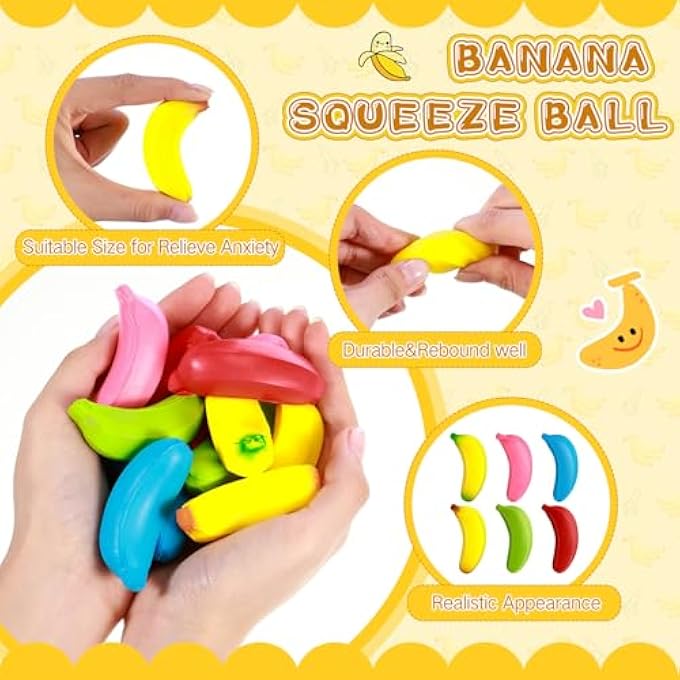 Civaner 30 Pcs Banana Stress Toys Stretchy Banana Relief Toys Fidget Anxiety Toys Banana Stress Balls Bulk Mini PU Banana Party Favors Tiny Party Supplies for Stress Relief(Multicolor) - Image 3