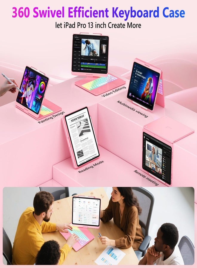FUWANG Touch Keyboard Case for iPad Pro 13 inch (M4, 2024), 360° Rotate for iPad Pro 13 inch Case with Keyboard, 7 Colors Backlit with Multi-Touch Trackpad Keyboard Case for ipad pro 13 (Rose Gold) - Image 5