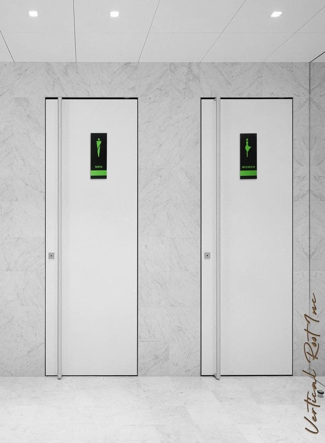 Vertical Root Inc RESTROOM Unisex(Toilet) MEN WOMEN Sign/Sticker-Premium Black Green Acrylic Signage. Durable & modern design.Self-Adhesive Tape(3M).Ideal for Office,Stores,Cafes,& Commercial space - Image 2