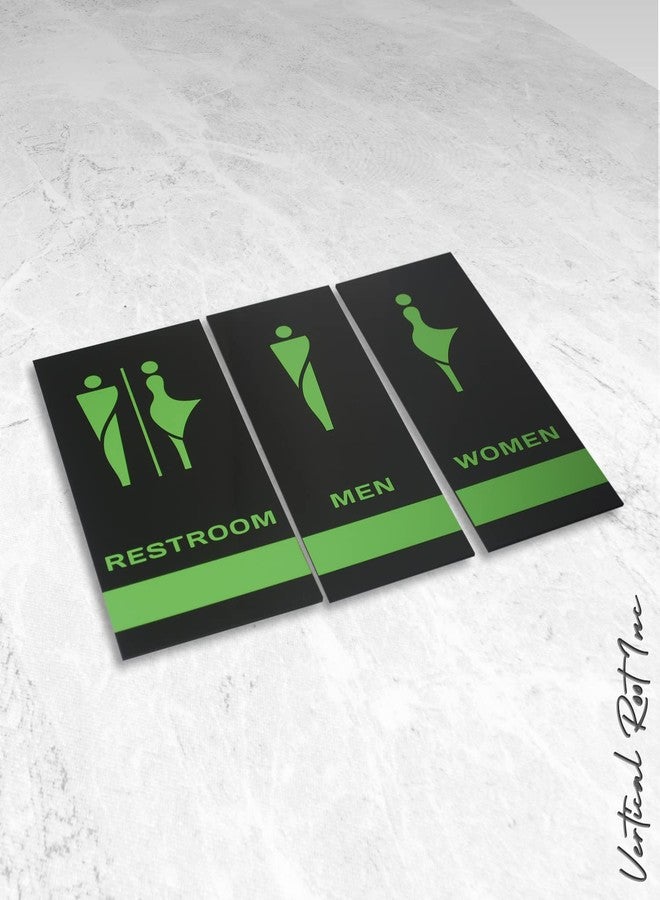 Vertical Root Inc RESTROOM Unisex(Toilet) MEN WOMEN Sign/Sticker-Premium Black Green Acrylic Signage. Durable & modern design.Self-Adhesive Tape(3M).Ideal for Office,Stores,Cafes,& Commercial space - Image 3