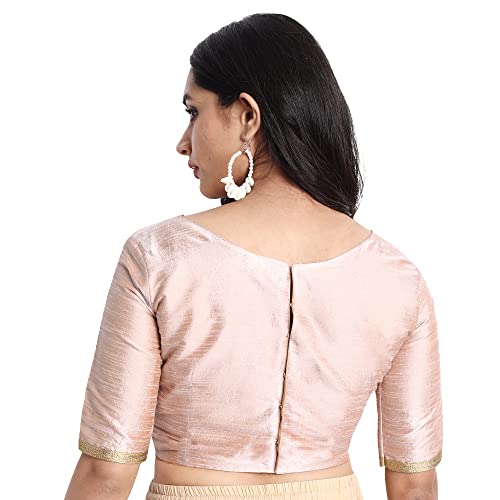 JISB Women's Raw Silk Elbow Length Sleeves Readymade Saree Blouse (46, Light Pink) - Image 3