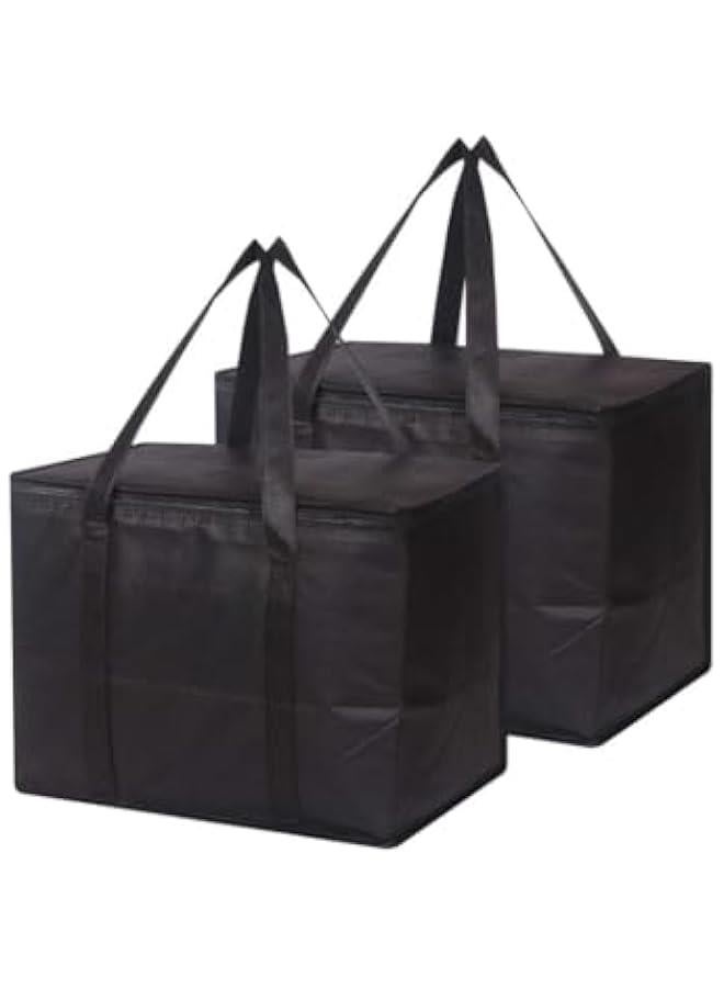 HOOKOR Set of 2 Large Insulated Reusable Grocery Bags with Sturdy Zipper and Handles, Foldable Washable Heavy Duty Cooler Totes for Hot or Cold Food Delivery, Groceries, Travel, Shopping - Image 1