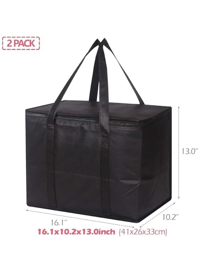 HOOKOR Set of 2 Large Insulated Reusable Grocery Bags with Sturdy Zipper and Handles, Foldable Washable Heavy Duty Cooler Totes for Hot or Cold Food Delivery, Groceries, Travel, Shopping - Image 2