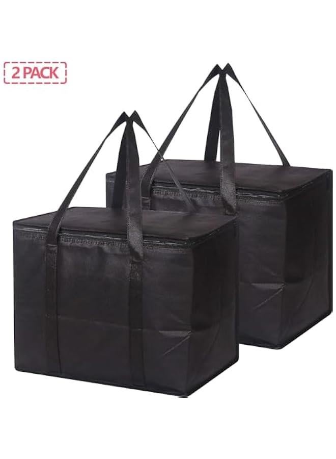 HOOKOR Set of 2 Large Insulated Reusable Grocery Bags with Sturdy Zipper and Handles, Foldable Washable Heavy Duty Cooler Totes for Hot or Cold Food Delivery, Groceries, Travel, Shopping - Image 3