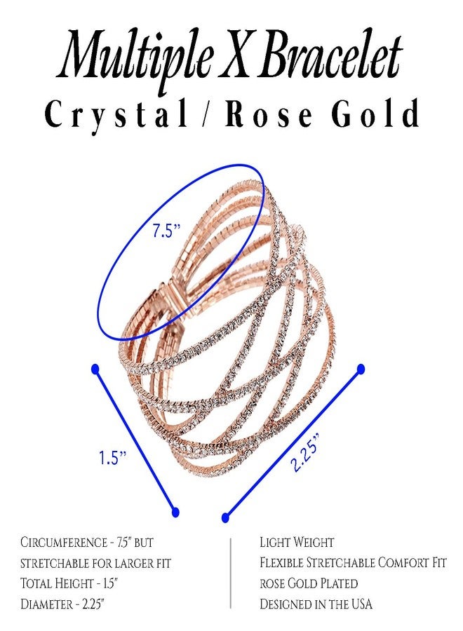 NTLX Crystal Bracelet for Women - Rhinestone Cuff Bracelet - Silver & Gold Plated - Flexible & Adjustable - Multiple X Shape Cross Geometric Negative Space - Bridal, Wedding, Prom, Party, Pageant, Evening, Casual, Bracelet - with Gift Box (Crystal / Rose Gold) - Image 2