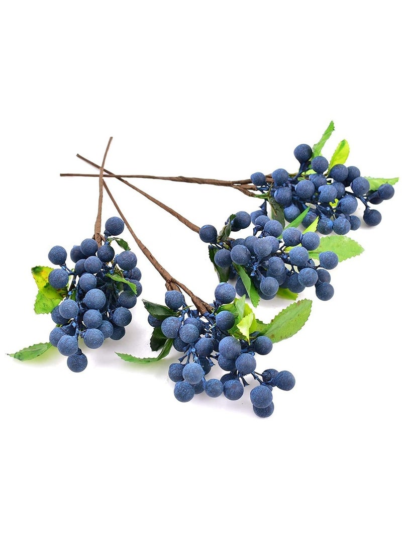 KASTWAVE Artificial Blueberry, Artificial Blueberry Stems Lifelike Fruits Simulation Flowers Fake Blueberries for Wedding DIY Bridal Bouquet Home Kitchen Party Decoration(4Pcs, Blue)  - Image 1