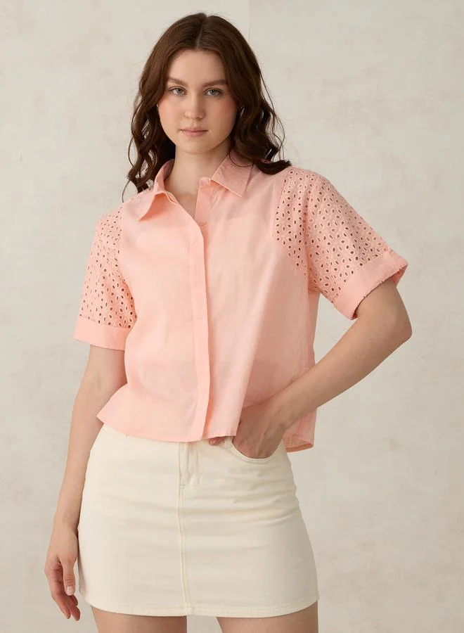 أوجيدر بلوزة قصيرة بأكمام بتفاصيل شيفلي