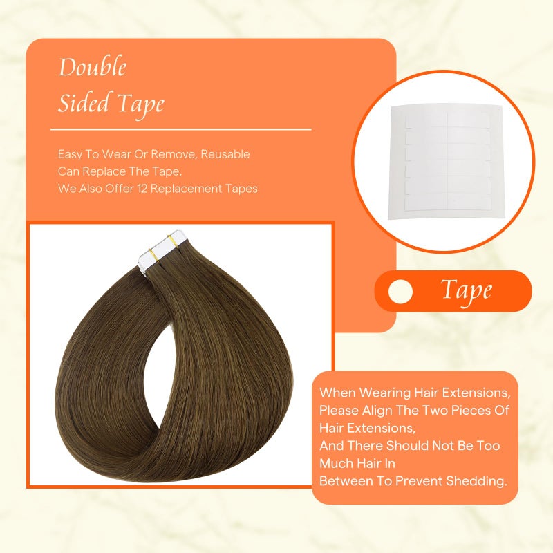 Fshine Full Shine Human Hair Extensions Tape in Color 4 Medium Brown Remy Double Sided Human Hair Tape in Extensions 12 Inch Invisible Natural Seamless Skin Weft Extensions 30G 20 PCS for Party - Image 4