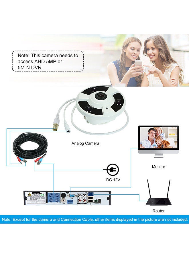 5MP( 1080P / 1440P / 1520P ) AHD CVI TVI CVBS IR CCTV Camera 1.7mm Fisheye 180° Panoramic VR Cam Support IR-CUT Night Vision 3pcs Array IR Leds Home Security Surveillance NTSC System