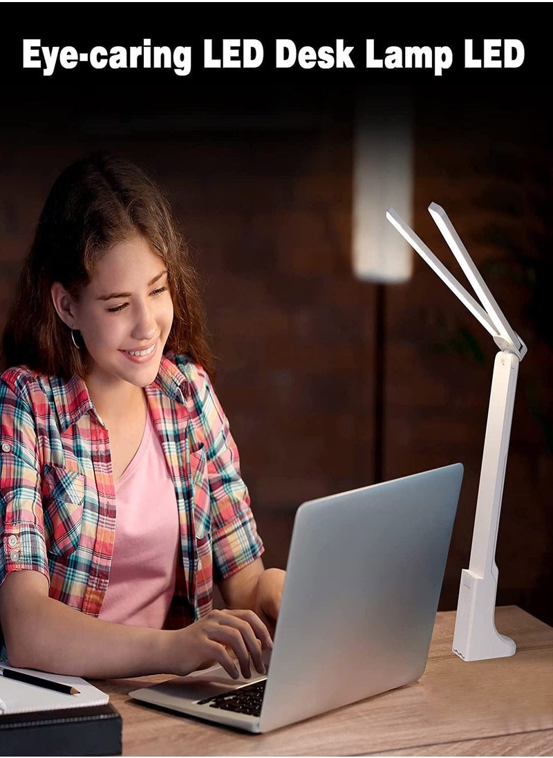 LED Double Head Desk Lamp, Portable Small Desk Lamp with Large Lighting Range, USB Eye-Care Small Desk Lamp, with 3 Lighting Modes, for Kids Reading, Studying, Home, Office, Dormitory (White)