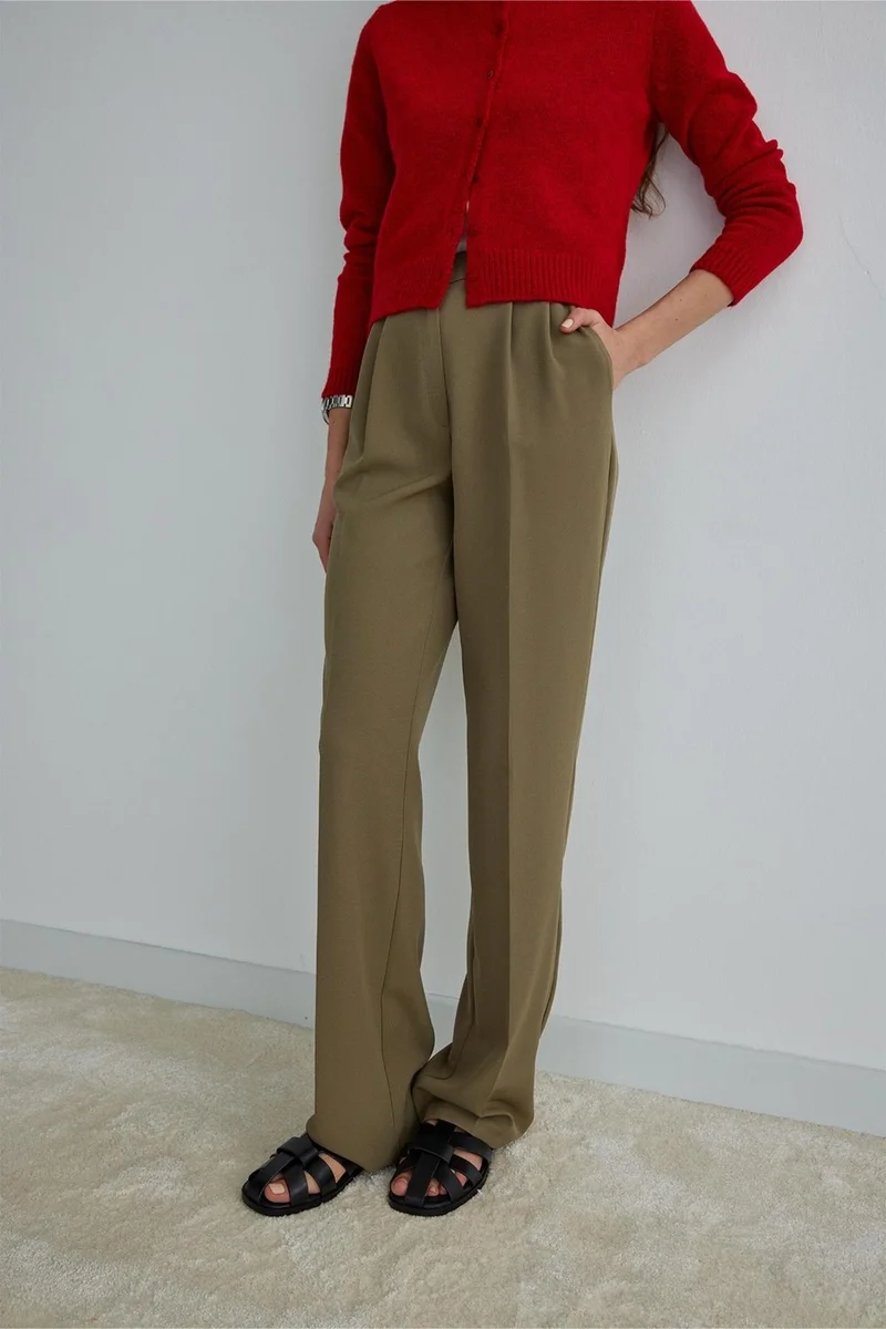 سود كوليكشن Saud Collection Khaki Daily Straight Fabric Trousers