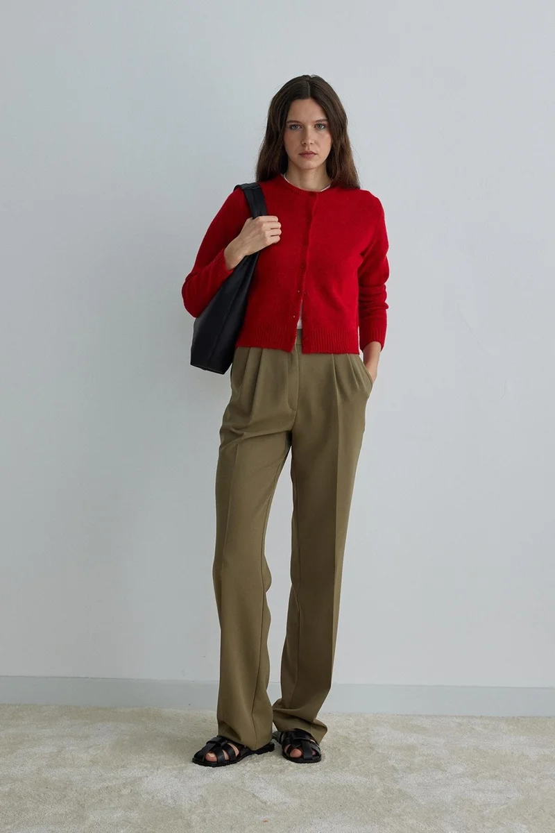 سود كوليكشن Saud Collection Khaki Daily Straight Fabric Trousers