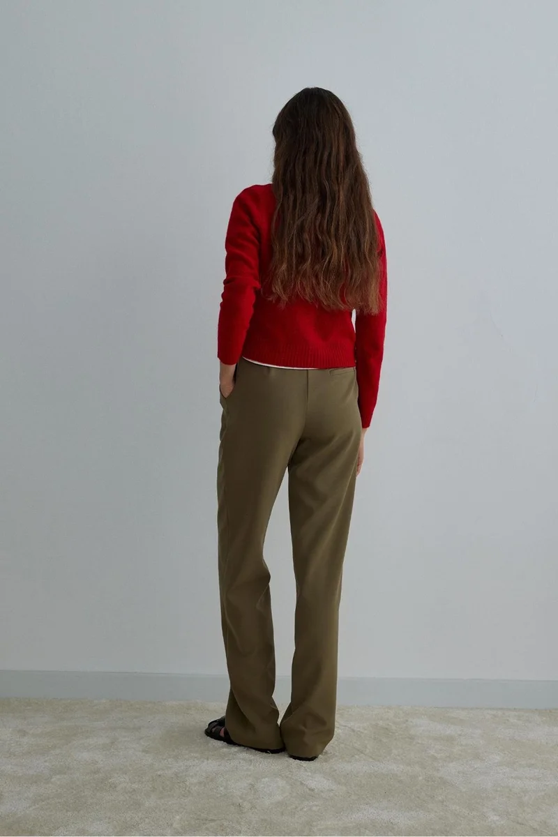 سود كوليكشن Saud Collection Khaki Daily Straight Fabric Trousers