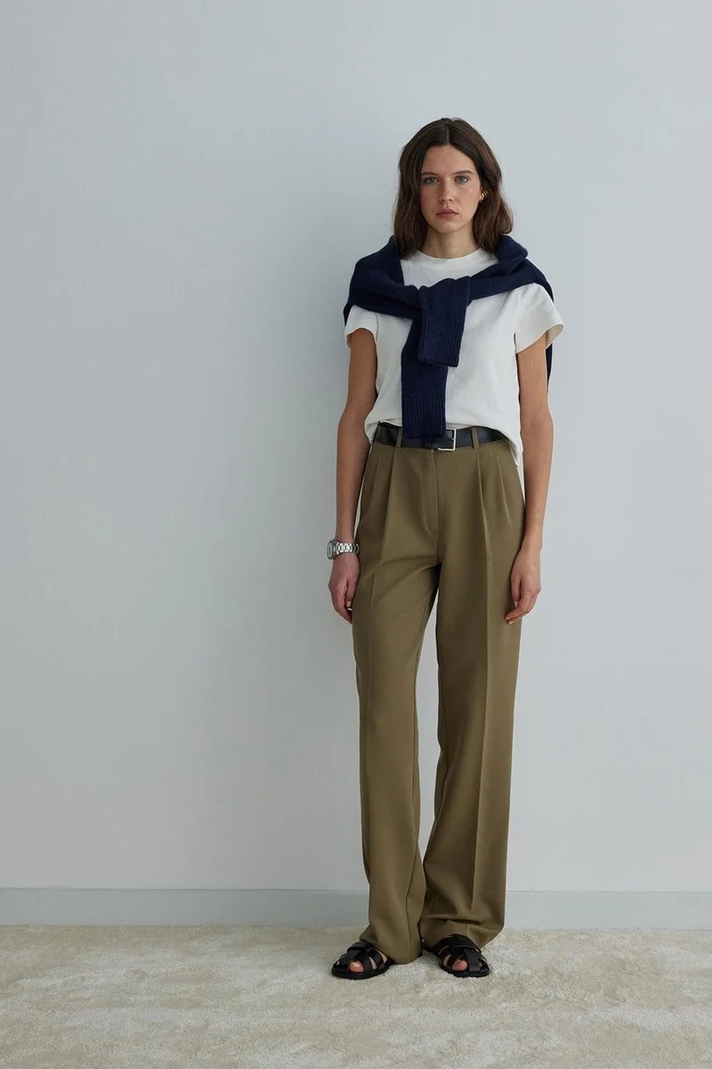 سود كوليكشن Saud Collection Khaki Daily Straight Fabric Trousers
