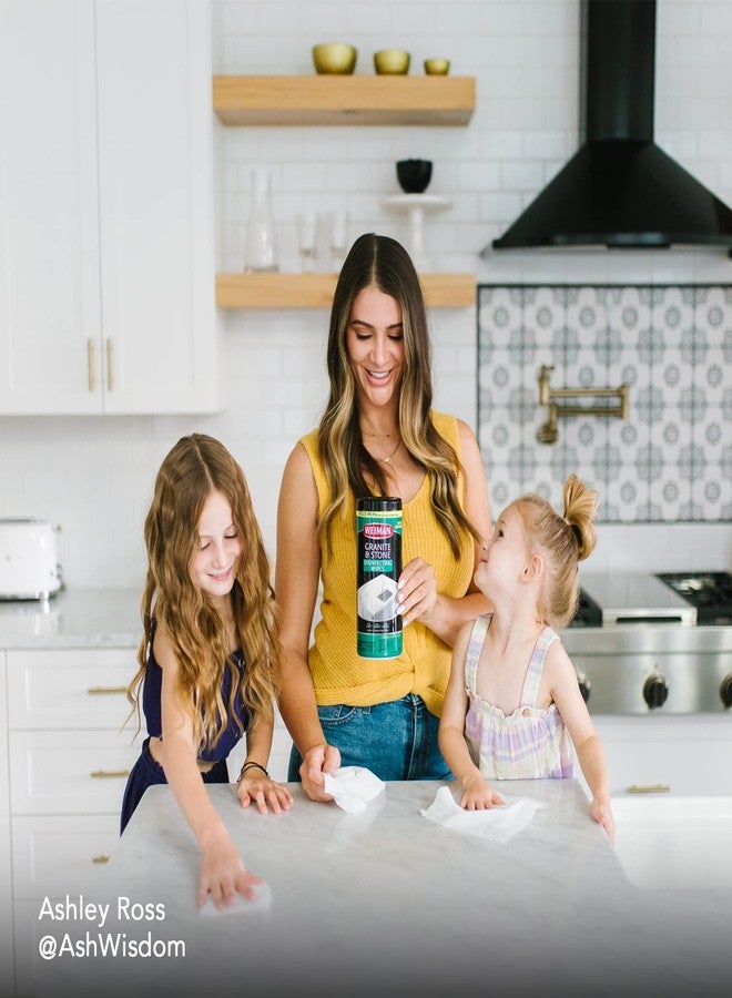 Weiman منظف وملمع الجرانيت من ويمن - 30 مناديل - للجرانيت والرخام وصابون الحجر والكوارتز والكوارتزيت واللوح والحجر الجيري والكوريان واللامينيت والبلاط والأسطح وغيرها (عبوة واحدة)، قد يختلف شكل العبوة. - Image 4