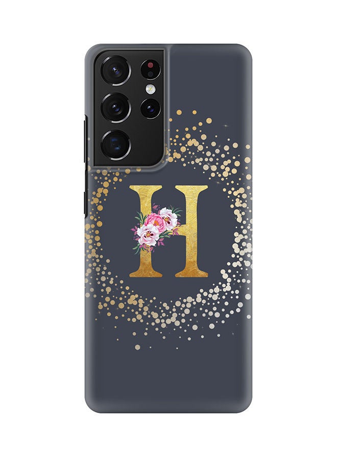 Stylizedd Monogram Slim Cover for Samsung Galaxy S21 Ultra 5G Case Custom Initials Letter Floral Pattern Snap Series Mobile Cover Matte Alphabet  - H (Grey) - Image 1