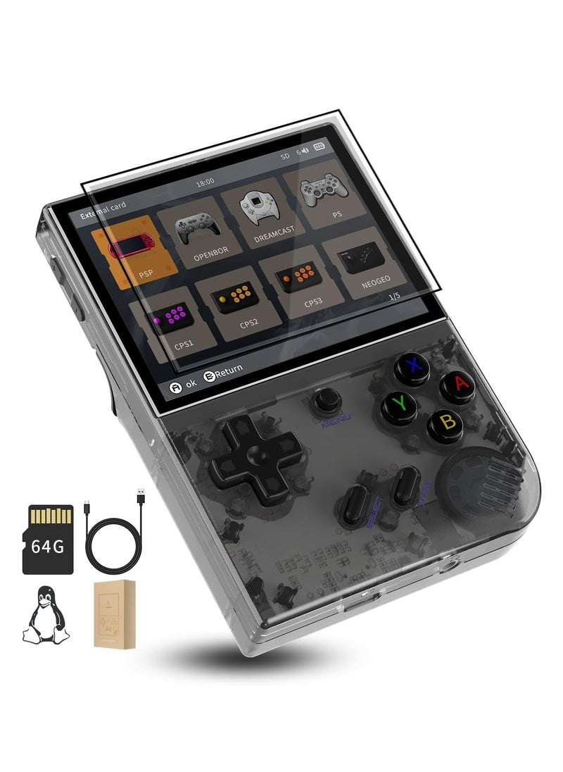 ANBERNIC  RG35XX Plus Linux Handheld Game Console, 3.5'' IPS Screen, Pre-Loaded 6900 Games, 3300mAh Battery, Supports 5G WiFi Bluetooth HDMI and TV Output (64GB, Transparent Black)  - Image 1