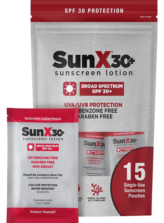 CoreTex Sun X 30+ SPF Broad Spectrum Sunscreen Packets with Resealable Travel Bag - Pack of 15 Paraben, Oxybenzone, Octinoxate, & Oil Free Sunscreen - Water & Sweat Resistant Up to 80 Minutes - Image 1
