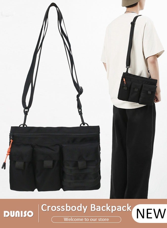 DUNISO Crossbody Bag, Compact Messenger Shoulder Bagfor Men and Women, Waterproof Sling Bag, Multipurpose Cross Body Chest Bag Shoulder Bag with Waist Belt Daypack for Travel Hiking Retro Purse Bag - Image 1