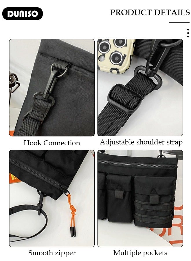 DUNISO Crossbody Bag, Compact Messenger Shoulder Bagfor Men and Women, Waterproof Sling Bag, Multipurpose Cross Body Chest Bag Shoulder Bag with Waist Belt Daypack for Travel Hiking Retro Purse Bag - Image 3