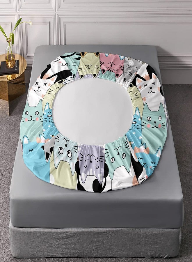 HOSIMA Cute Cat Fitted Sheet Set - Cartoon Colorful Pet Print Twin With 2 Pillowcases - Kawaii Toddler Bedding for Girls Boys - Animal Themed Lovers Room Decor Aesthetic - Image 5