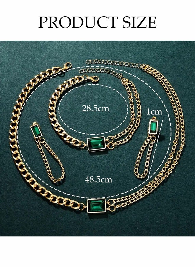 DUNISO 4-Piece Set, Retro Rectangle Ladies Watch Set, Rectangle Watch, Versatile Chain Emerald Necklace, Earrings, Bracelet Set, Gold Pointer Quartz Watch, Watch Set For Ladies - Image 2