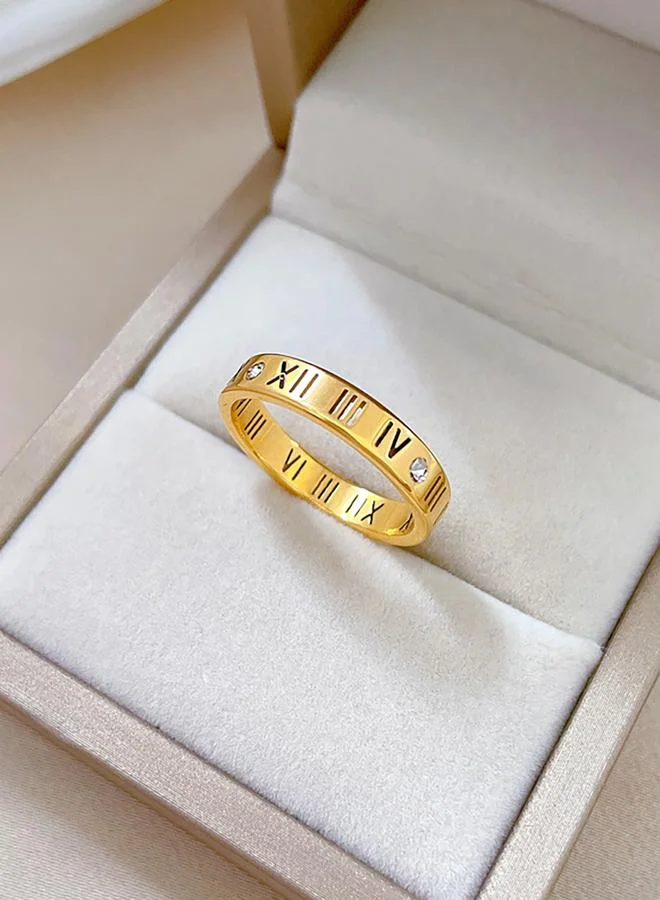 Take Two  Gold Roman Numeral Ring with Diamond Accent for Women | Best Price UAE
