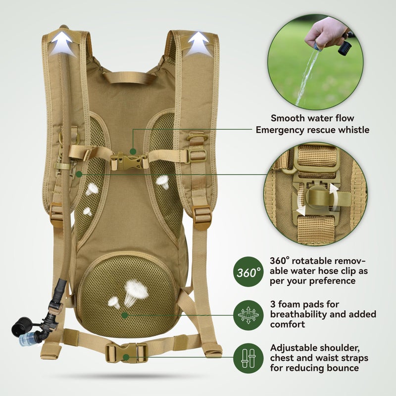 MARCHWAY Tactical Molle Hydration Pack Backpack with 3L TPU Water Bladder, Military Daypack for Cycling, Hiking, Running, Climbing, Hunting, Biking (Tan) - Image 5