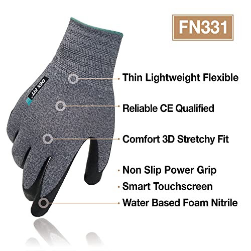 DEX FIT Prime Nitrile Work Gloves FN331, 3D-Comfort Fit, Non-Slip Grip, Durable, Thin, Lightweight & Cool, Touchscreen Compatible, Black (S) 3 Pairs - Image 2