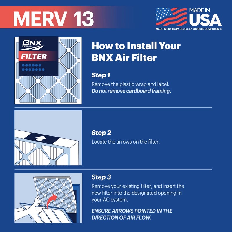 BNX TruFilter 18x20x1 Air Filter MERV 13 (4-Pack) - MADE IN USA - Electrostatic Pleated Air Conditioner HVAC AC Furnace Filters for Allergies, Pollen, Mold, Bacteria, Smoke, Allergen, MPR 1900 FPR 10 - Image 5