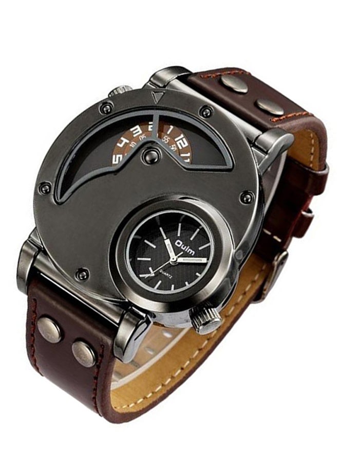 Oulm Men's Leather Analog Watch JCH71221688A_U00491 - Image 2