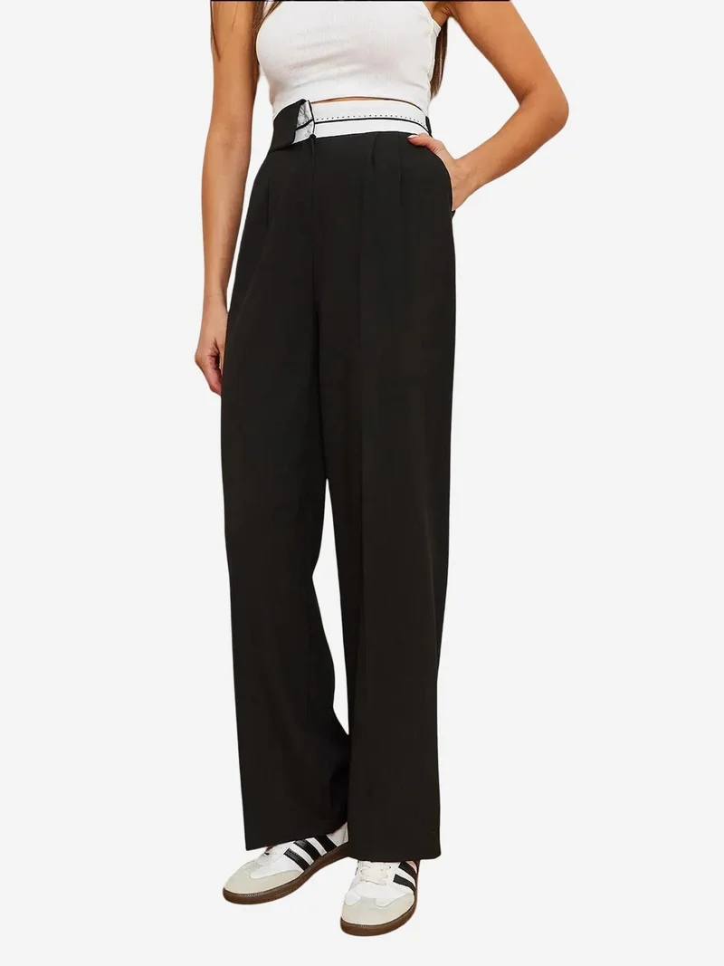Bianco Lucci LUCCI Textured Palazzo Pants with Bow Detail