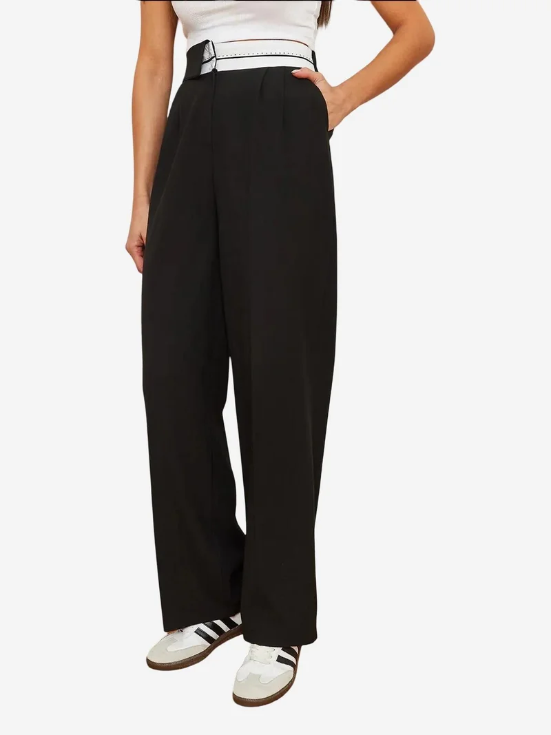 Bianco Lucci LUCCI Textured Palazzo Pants with Bow Detail