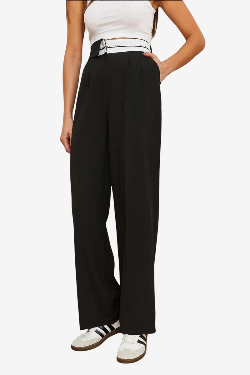 Bianco Lucci LUCCI Textured Palazzo Pants with Bow Detail