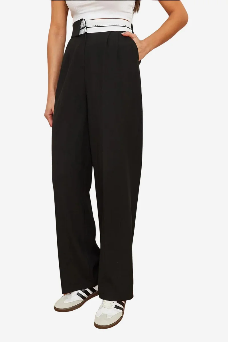 Bianco Lucci LUCCI Textured Palazzo Pants with Bow Detail