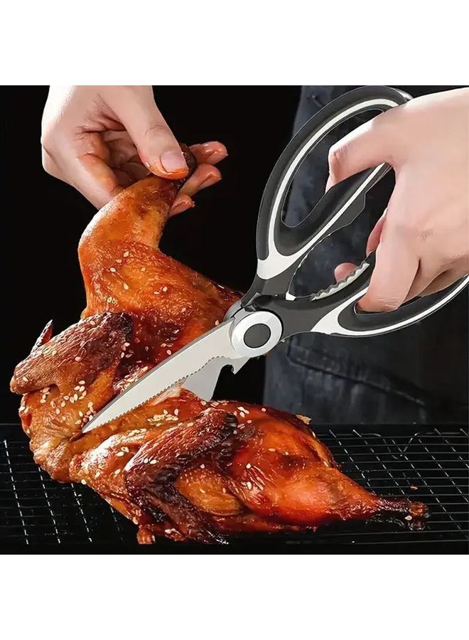 White Kitchen Scissors Stainless Steel Multifunctional Serrated Shears For Cutting Meat Fish Bones Easy Clean - Image 1